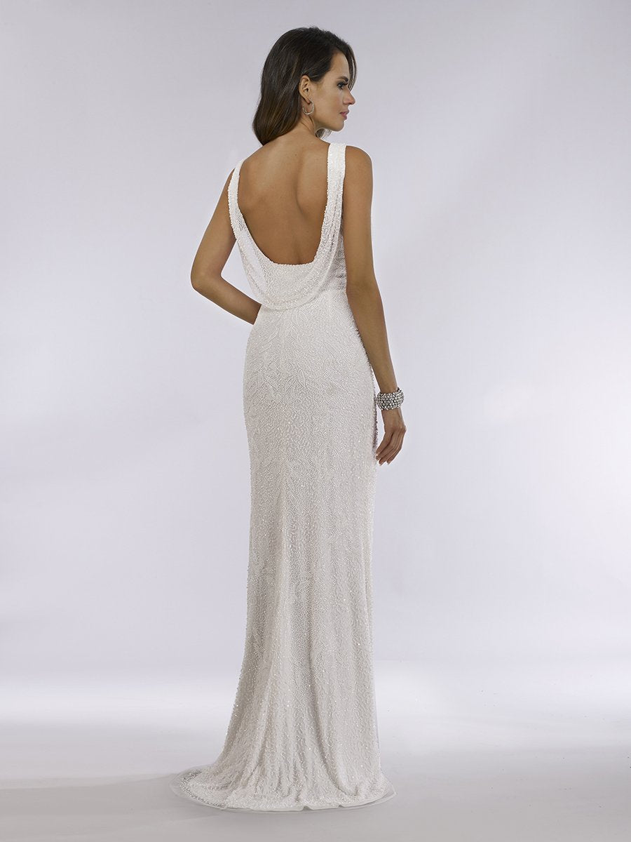 Lara 51049 Erika Beaded Draped Cowl Back V-Neck Wedding Dress Ivory / 2 Lara 51049 Erika Beaded Draped Cowl Back V-Neck Wedding Dress Ivory / 2