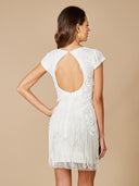 Lara Candie V-Neck Beaded Mini Dress with Fringe