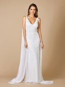 Lara Gia Beaded Tank Wedding Dress with Streamers