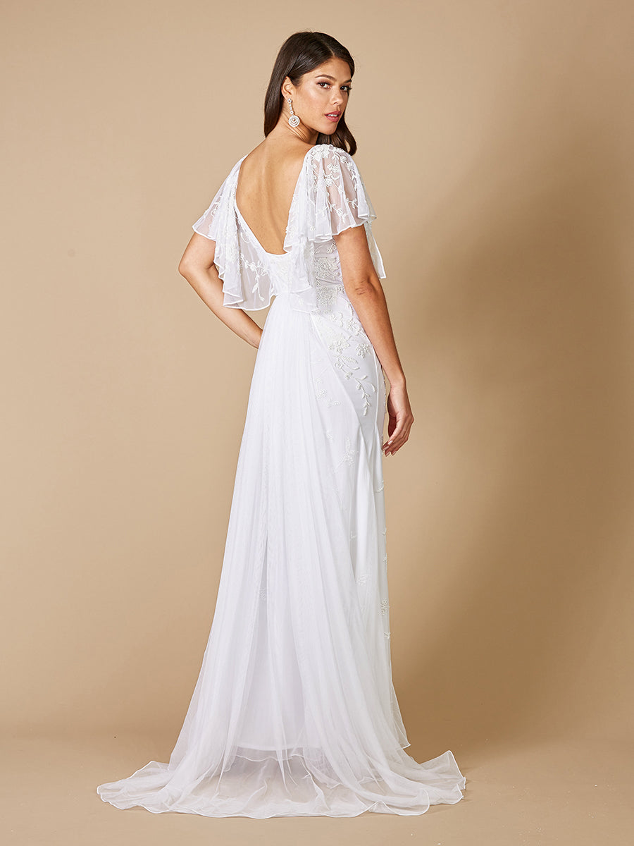 Lara 51056 Greyson Beaded Flutter Sleeve Wedding Dress Lara New York Lara 51056 Greyson Beaded Flutter Sleeve Wedding Dress Lara New York