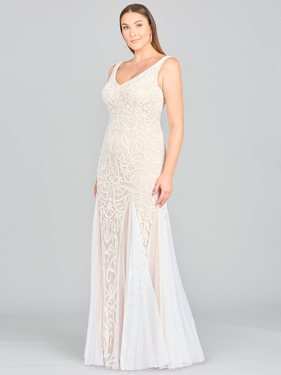 Lara Greta Beaded V-Neck Tulle Wedding Dress with Contrast Lining-Dress-Lara-Lara