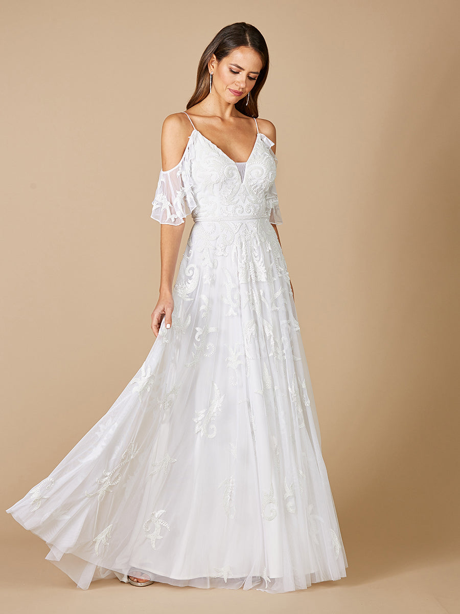 Lara Giana Beaded Cold-Shoulder Wedding Dress