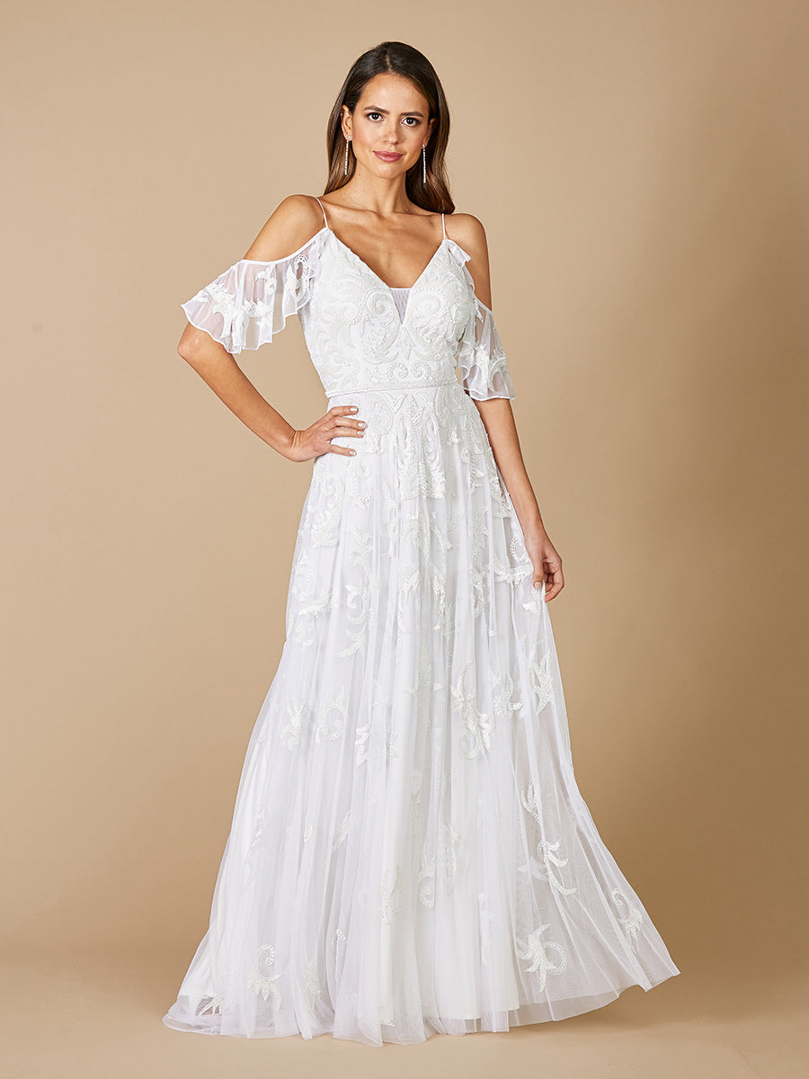 Lara 51064 Giana Beaded Cold-Shoulder Wedding Dress Ivory / 16 Lara 51064 Giana Beaded Cold-Shoulder Wedding Dress Ivory / 16