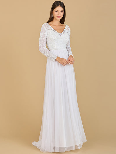 Long Sleeve Bridal Gown with Flowy Skirt