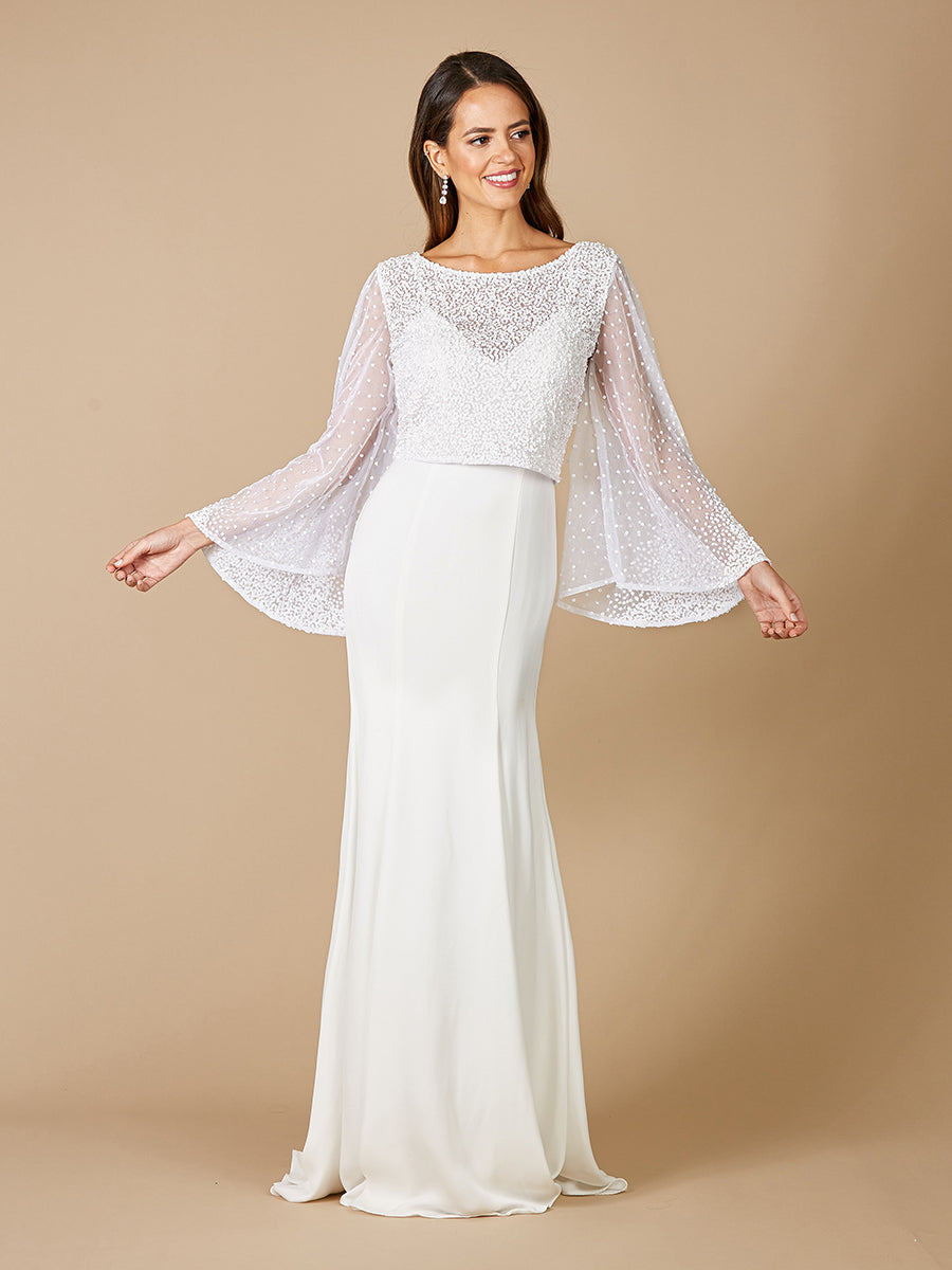 Lara 51097 Grace Beaded Long Sleeve Bridal Capelet Top Ivory / XS Lara 51097 Grace Beaded Long Sleeve Bridal Capelet Top Ivory / XS