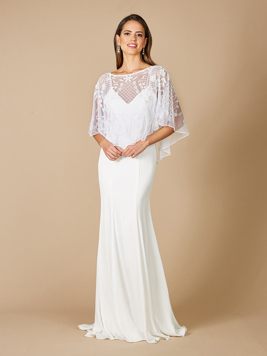 Lara Georgina Beaded Pull-On Bridal Capelet Ivory / XL