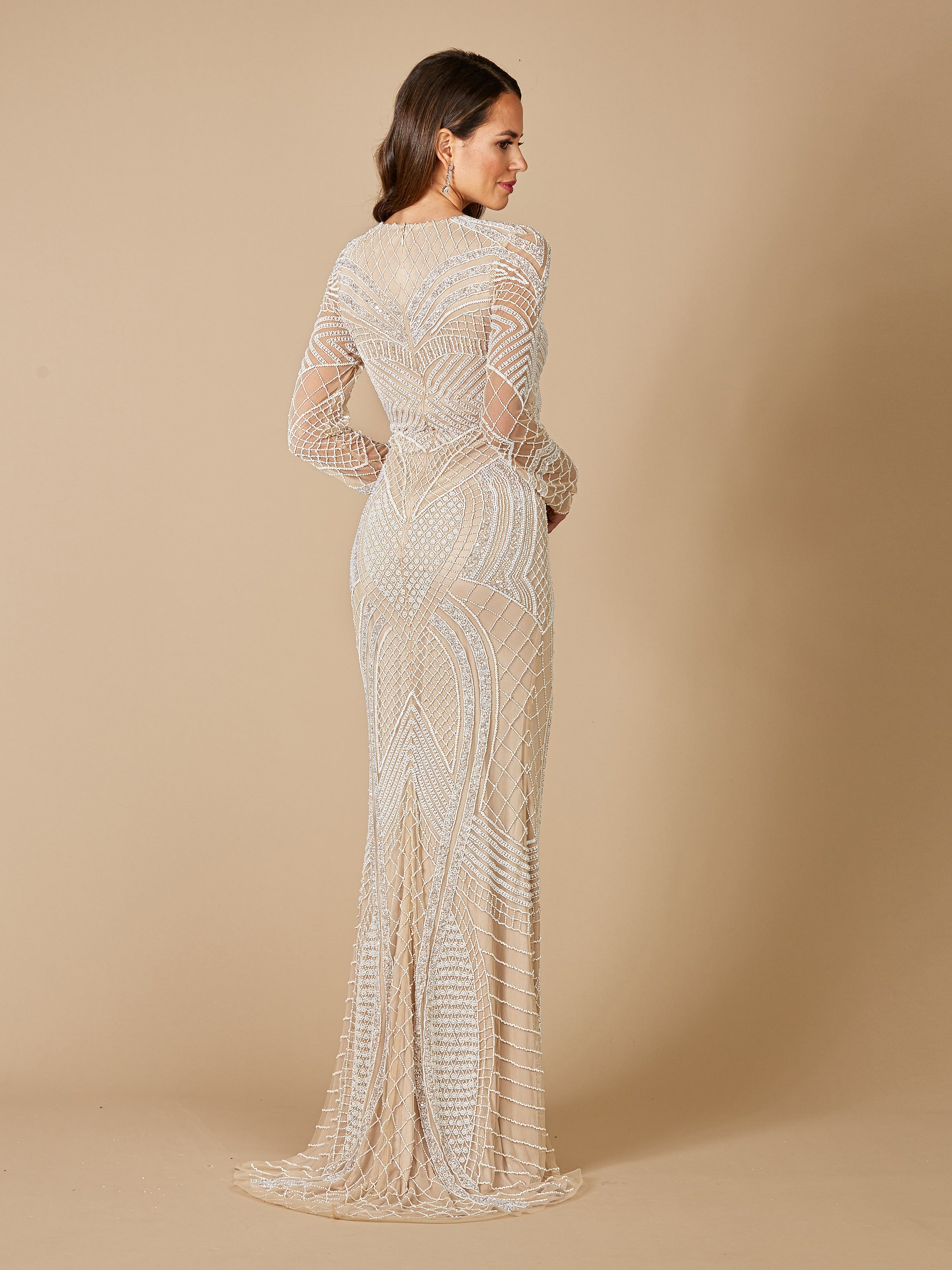 Haley Beaded Dress Nude/Ivory Bridal – Lara New York
