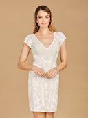 Lara 51115 - V-Neck Beaded Bridal Mini with Cap Sleeves