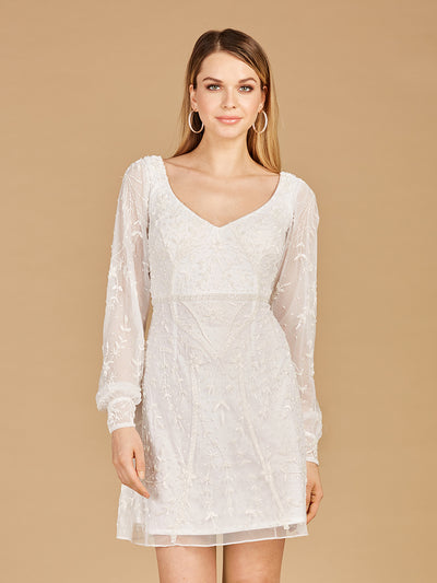 Lara 51116 - VNeck, Long Sleeve Bridal Cocktail Dress