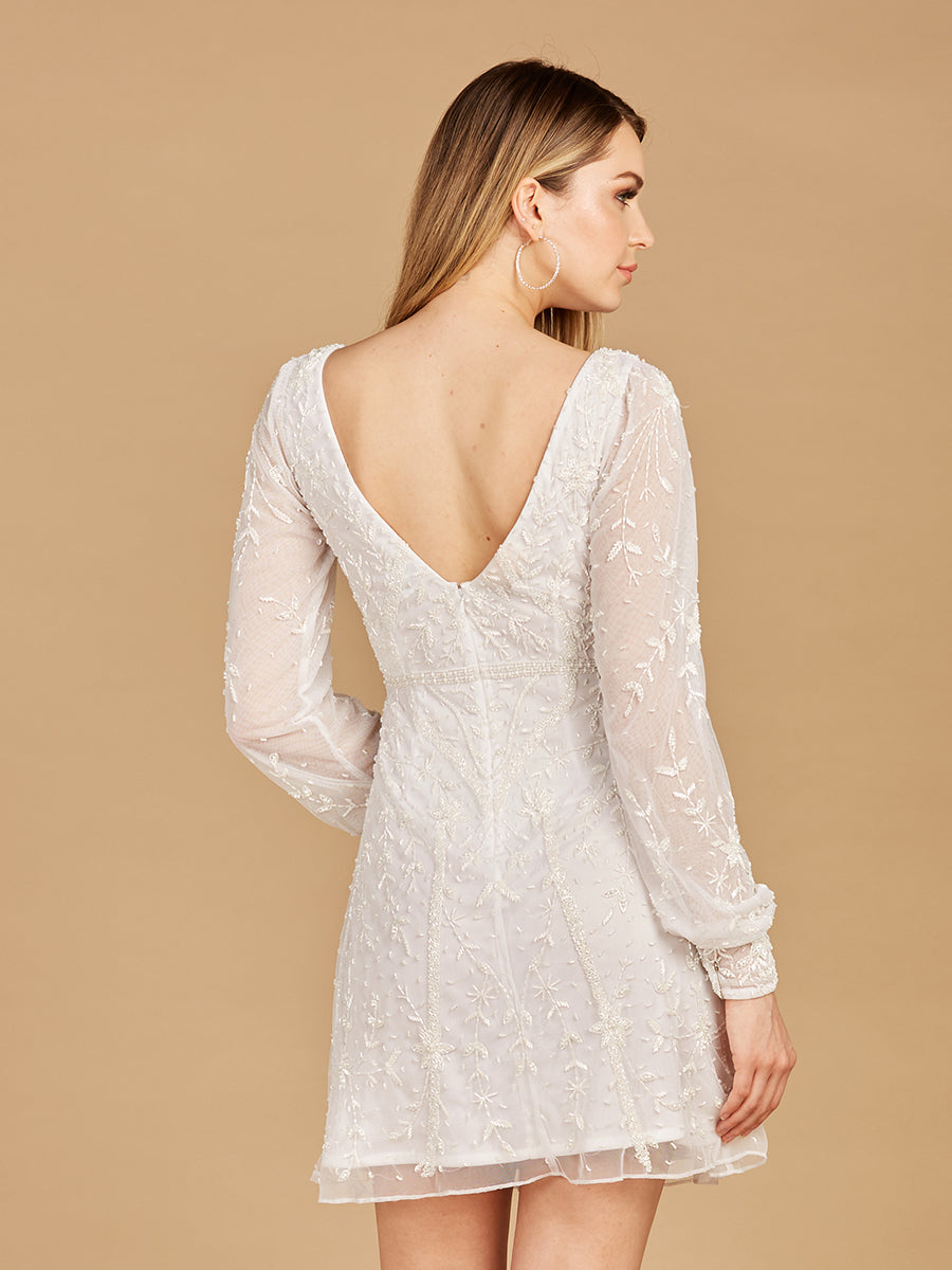 Lara 51116 - VNeck, Long Sleeve Bridal Cocktail Dress