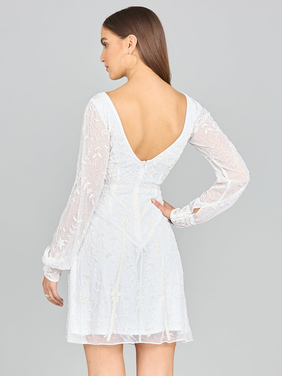 Lara 51116 - V-Neck Long Sleeve Bridal Cocktail Dress Ivory / 10 Lara 51116 - V-Neck Long Sleeve Bridal Cocktail Dress Ivory / 10