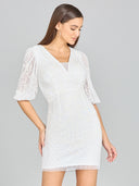 Lara 51118 - V-Neck Beaded Bridal Short with Sleeves-Dress-Lara-0-Ivory-Lara