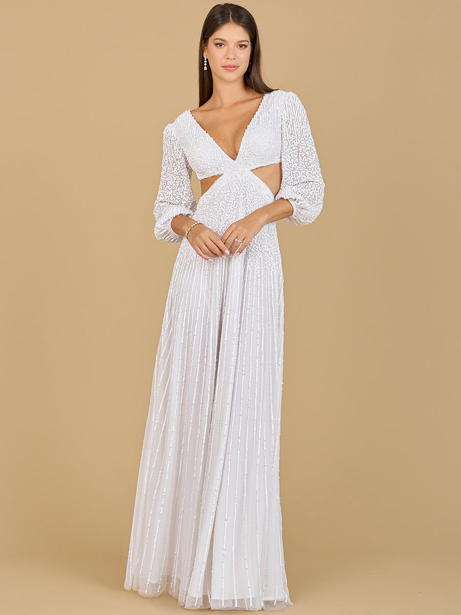 Lara 51090 Flora Beaded Long Sleeve Wedding Gown – Lara New York