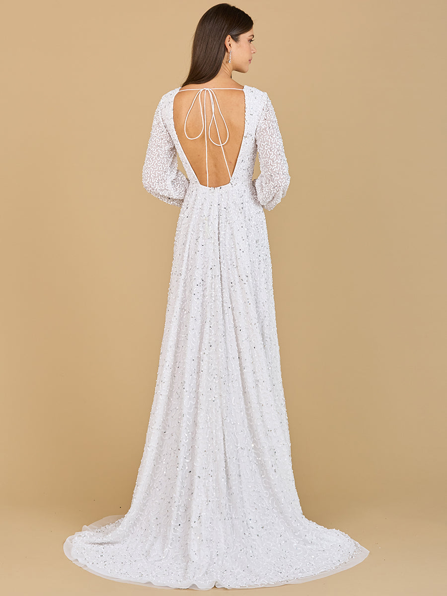 Lara 51124 - Long Sleeve, Beaded A-Line Bridal Dress-Dresses-Lara-Lara