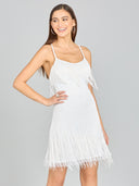 Lara 51131 - Spaghetti Strap Fringe Dress-Dress-Lara-0-Ivory-Lara