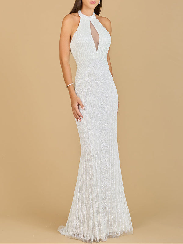 Lara 51133 - Halter Neck Dress with Keyhole-Dress-Lara-0-Ivory-Lara
