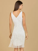 Lara 51134 - Beaded Fringe Cocktail Dress-Dress-Lara-Lara
