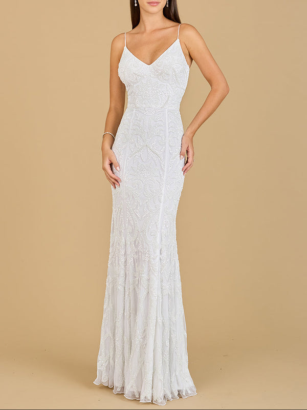 Lara 51138 - Beaded Spaghetti Strap Mermaid Gown-Dress-Lara-0-Ivory-Lara