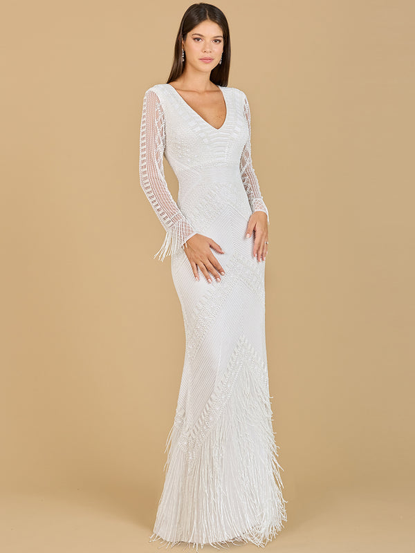 Lara 51139 - Long Sleeve Fringe Bridal Gown-Lara-4-Ivory-Lara