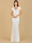 Lara 51141 - Beaded V-Neckline Dress with Cap Sleeves-Dress-Lara-4-Ivory-Lara