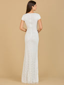 Lara 51141 - Beaded V-Neckline Dress with Cap Sleeves-Dress-Lara-Lara