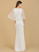 Lara 51142 - Cape Sleeve V-Neck Beaded Gown-Dress-Lara-Lara