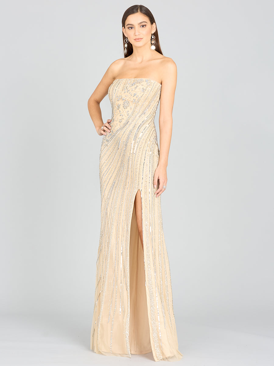 Lara Freddy Strapless Beaded Gown Nude/Silver / 2 Lara Freddy Strapless Beaded Gown Nude/Silver / 2